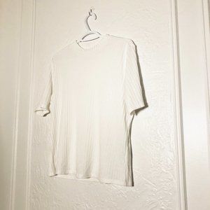 H&M white ribbed mock neck short sleeve top